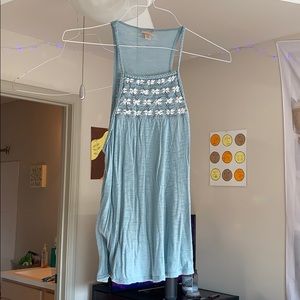 Blue halter top with stitched flowers